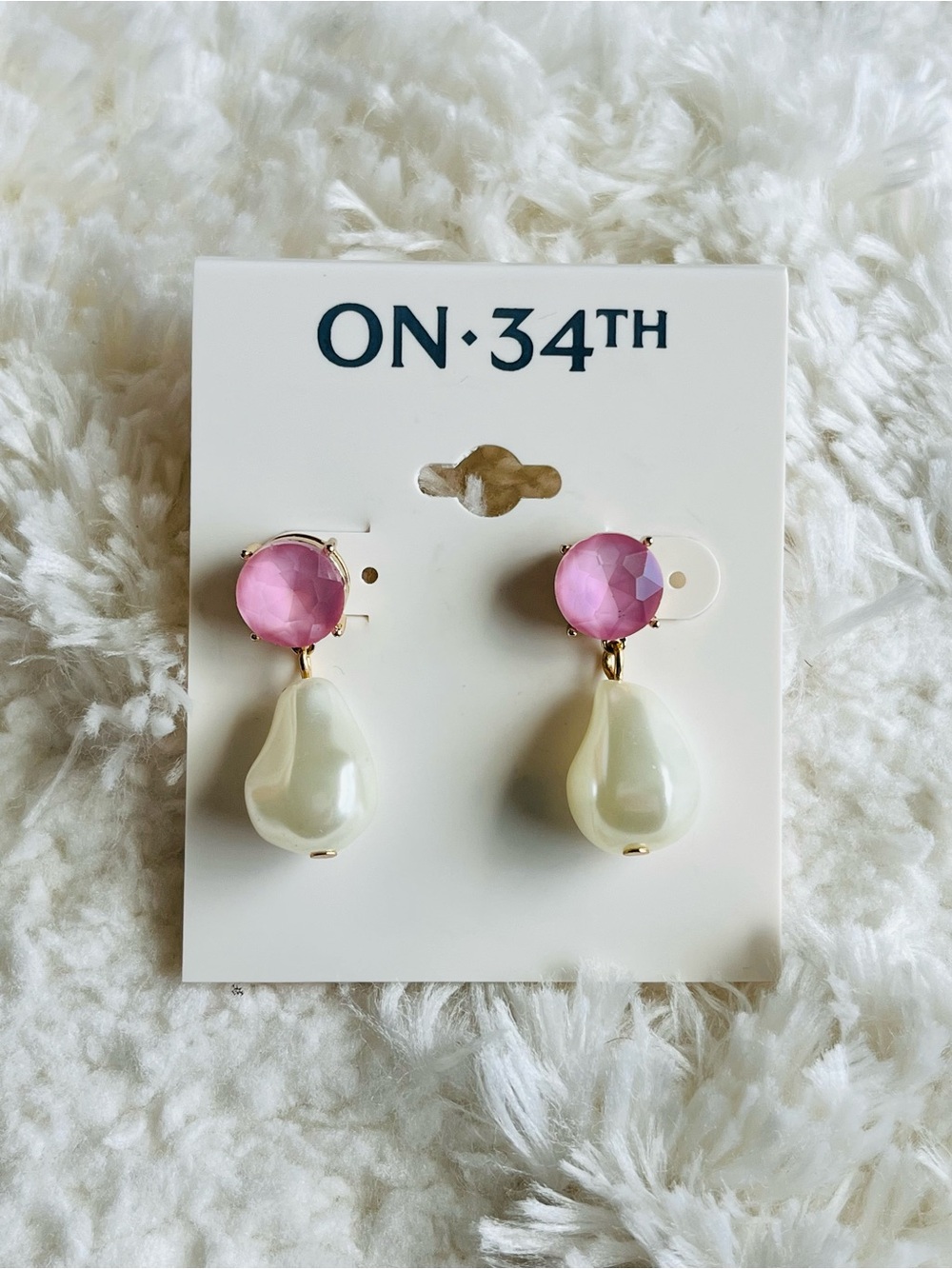 On 34th Gold-Tone Imitation Pearl Stone Drop Earrings